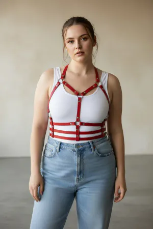 Plus Size Red Women's Belt Leather Harness Corset Style Body Accessory - APFT760