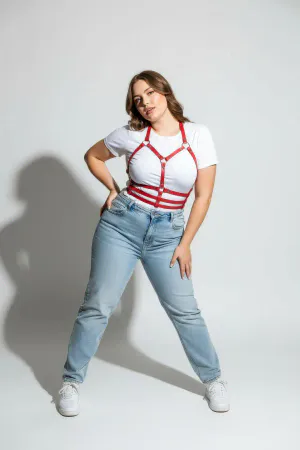 Plus Size Red Women's Belt Leather Harness Corset Style Body Accessory - APFT760