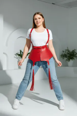 Plus Size Red Women's Belt Corset Style Suspender Leather Body Accessory - APFT787