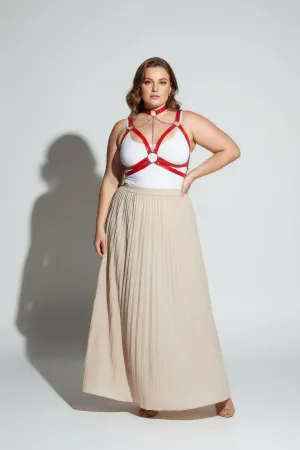 Plus Size Red Women's Belt Chain Detailed Leather Harness - APFT797