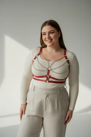 Plus Size Red Women's Belt Chain Detailed Leather Body Accessory - APFT808