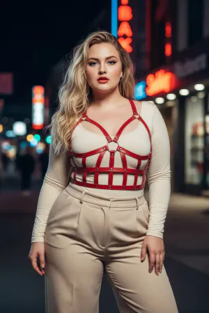 Plus Size Red Women's Belt Corset Style Leather Body Accessory - APFT819