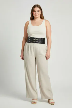 Plus Size Black Women's Belt Wide Corsage Model with Multiple Buckles - APFT827