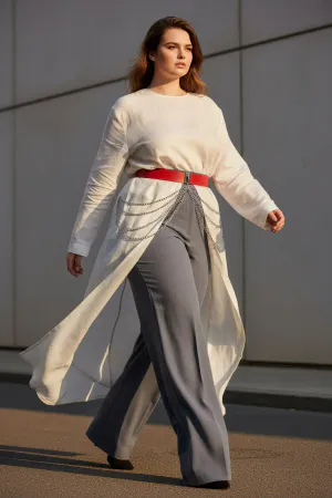 Large Size Red Women's Belt Thick Chain Detailed Dress Combination Belt - APFT904