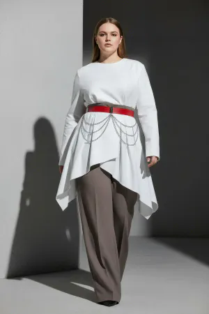 Large Size Red Women's Belt Thick Chain Detailed Dress Combination Belt - APFT904