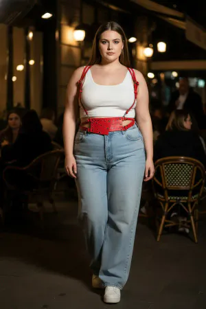 Plus Size Red Women's Belt Corset Style Studded Detailed Outfit Accessory - APFT918