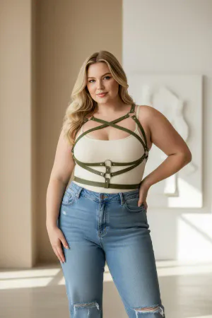 Plus Size Khaki Women's Belt Dress Top Leather Body Accessory - APFT991