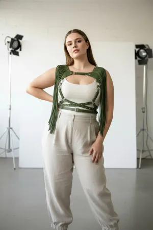 Plus Size Khaki Women's Leather Belt Tasseled Body Accessory - APFT999