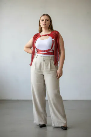 Plus Size Red Women's Belt Tasseled Leather Harness Body Accessory - APFT999