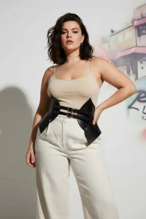 Plus Size Black Women's Leather Corset Belt Combination Complement - APFT1010