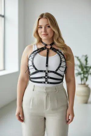 Plus Size Black Women's Belt Lace-up Corset Style Leather Harness - APFT1077