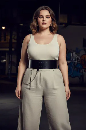 Plus Size Black Women's Belt Corset Model with Chain Detail - APFT1117