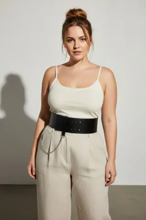 Plus Size Black Women's Belt Corset Model with Chain Detail - APFT1117