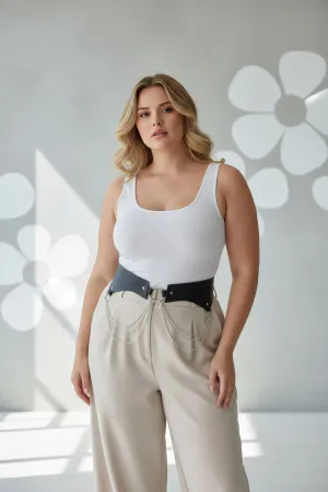 Plus Size Black Women's Belt Chain Detailed Corset Design - APFT1121