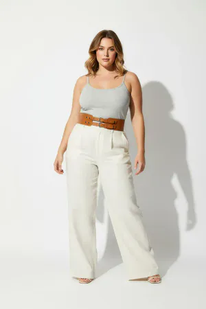 Large Size Tan Women's Belt Genuine Leather Wide Form Double Buckle - APFT1203