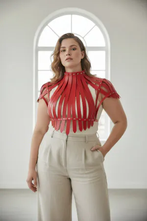 Large Size Red Women's Belt Statement Body Accessory with Leather Strap - APFT1257