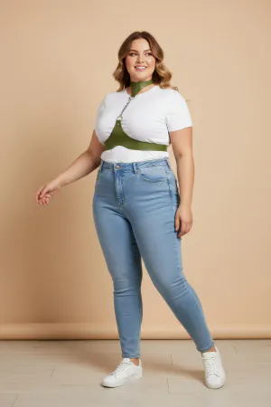 Plus Size Khaki Women's Belt Leather Harness Chain Detailed Body Accessory - APFT1265