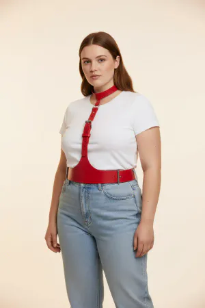 Plus Size Red Women's Belt Suspender Corset Style Leather Accessory - APFT1297