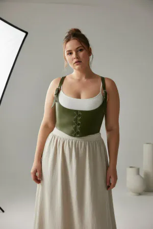 Plus Size Khaki Women's Belt with Corset Look and Tie Detail - APFT1428
